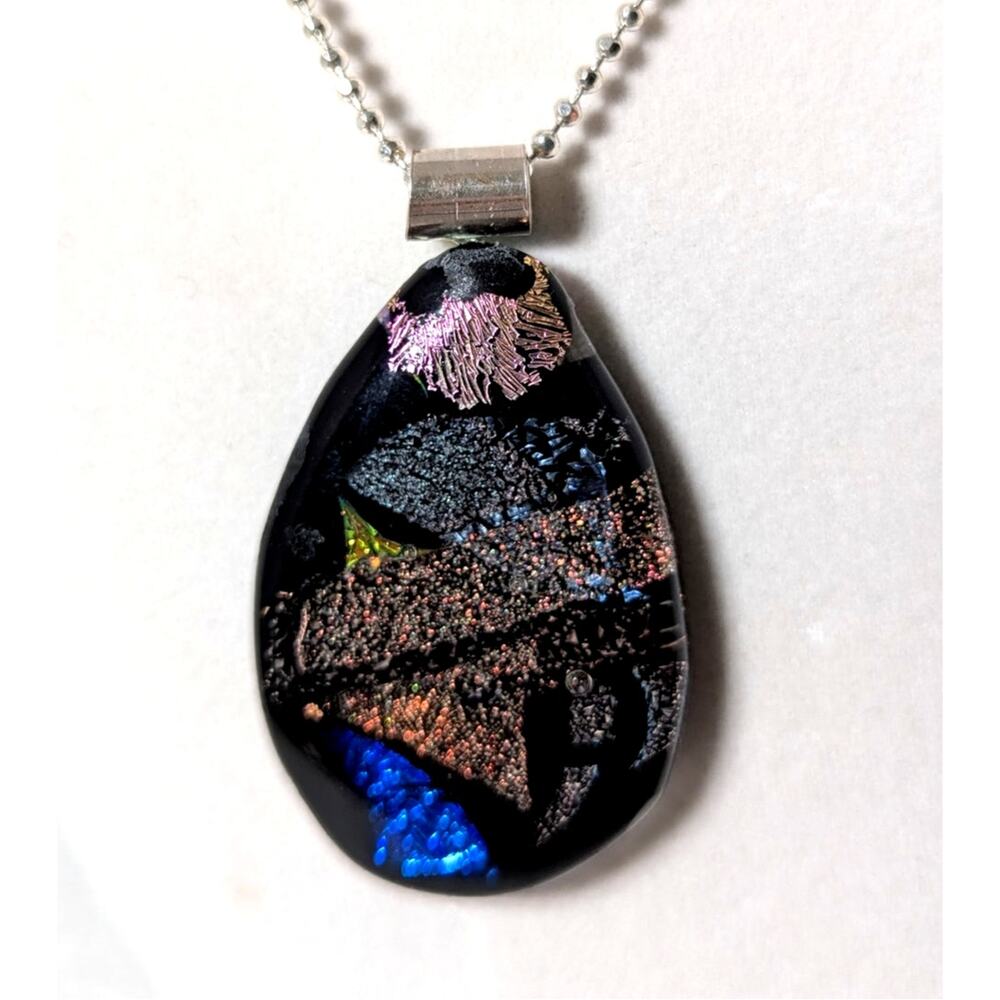 Large Dichroic pendant SS bail SP chain 23" Pendant 1 75" x 1.25"Handmade